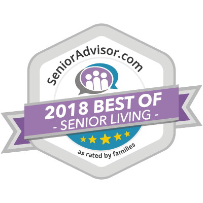 Badge for 2018 Best of Senior Living by SeniorAdvisor.com as rated by families.