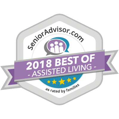 Badge for 2018 Best of Assisted Living by SeniorAdvisor.com as rated by families.